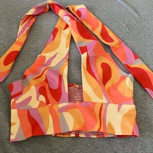 Colorful polyester halter top size small back tie